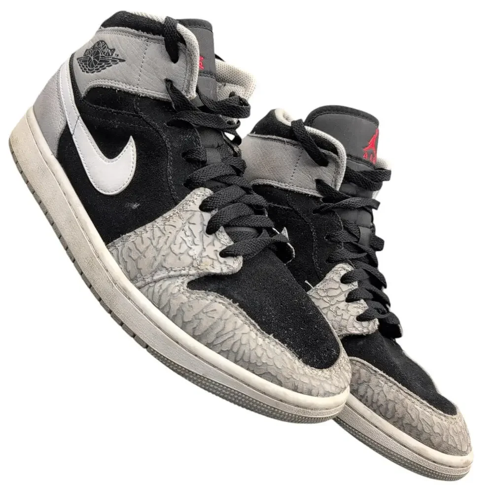 Nike Air Jordan 1 Mid SE Shoes Mens 10.5 Black Grey‎ Elephant Print DM1200-016